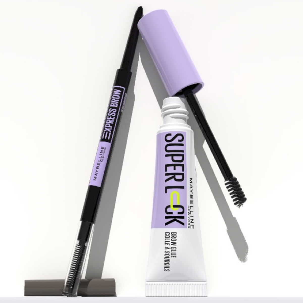 Kaksi Maybelline-kulmakarvatuotetta valkoista taustaa vasten.