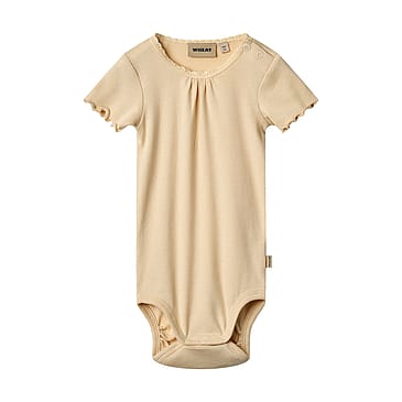 WHEAT Rib Body Short Sleeve Edna Macadamia Str 92/2 år